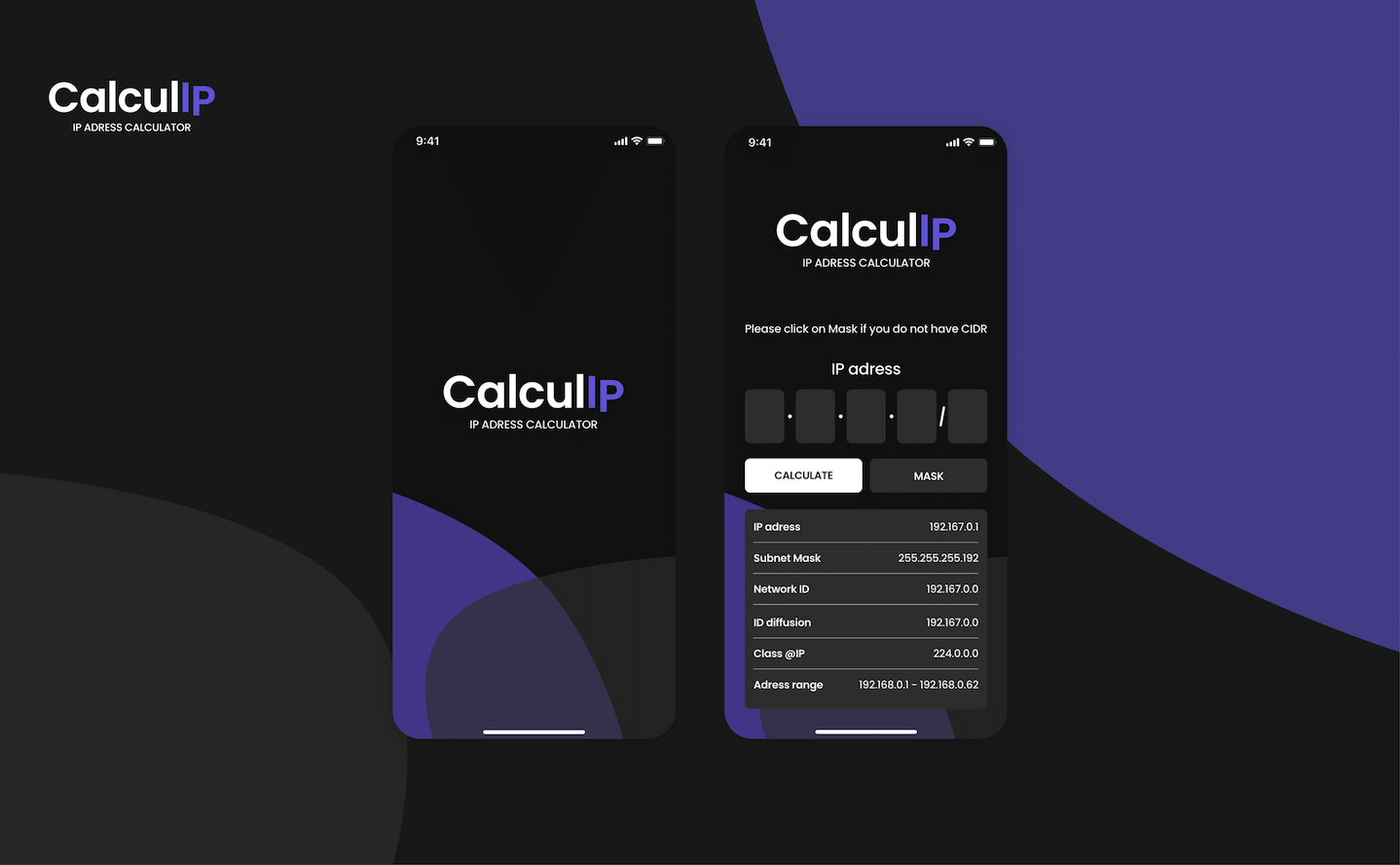 Application ip adress calcul mobile application